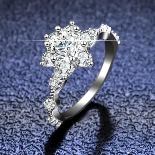 Inbeaut 925 Silver Excellent Snowflake Cut D Color Pass Diamond Test 1 ct Moissanite Engagement Ring Real PT950 Stamp Jewelry