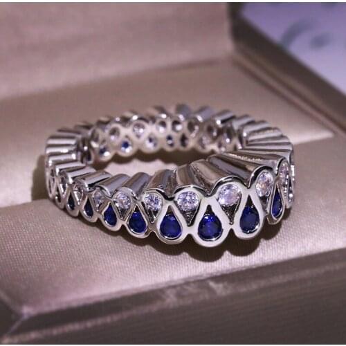 New Fashion Twist Stacked Multilayer Rings For Women Men Silver Color Modern Triangle Design Blue White CZ Wedding Rings Jewelry