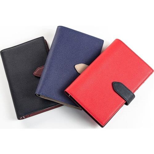 Amnery Leather 6-Ring Binder Notebook Cover , Refillable A6 Personal Planner Binder with Card Slots