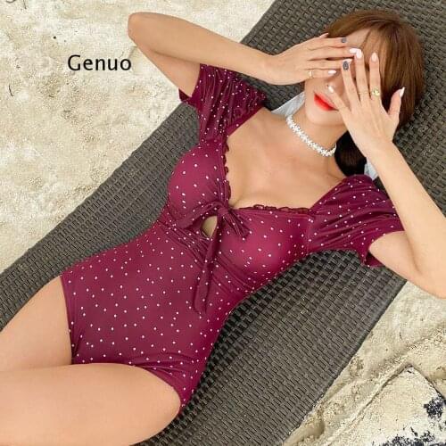 Swimsuit female conservative student conjoined slimming new bikini Solid Women