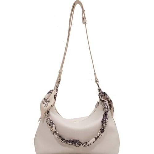 Fashion Soft Leather Crossbody Bag Female Designer Shoulder Bag with Silk Scarf Handbags Womens Solid Color Messenger Bags