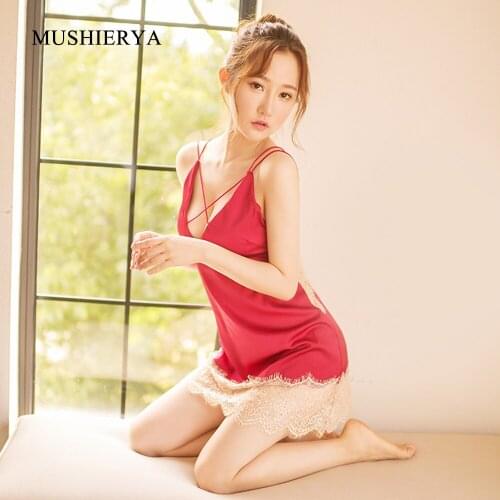 MUSHIERYA New Sleepwear Women Ladies Sexy Erotic Lingerie Babydoll Hot Satin Sexy Sexi Nightwear for Women Sexy Ladies Nighties