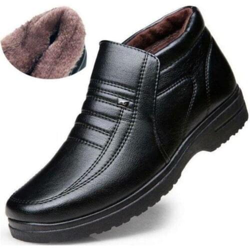 2021 New Winter Waterproof Men Casual Leather Shoes Flannel High Top Slip-on Male Casual Shoes Rubber Warm Winter Shoes For Mens