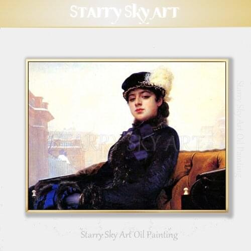 Excellent Artist Hand-painted Famous The Unknown Woman Oil Painting on Canvas Reproduce Russian Unknown Lady Portrait Painting