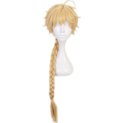 Genshin Impact Cosplay Aether Traveler Golden Braid Heat Resistant Synthetic Hair Wigs Halloween Carnival Party