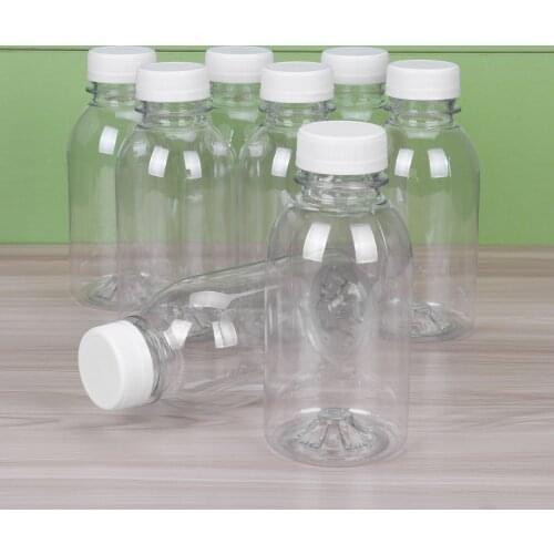 Transparent Plastic Empty Soft Drink Containers Bottles with Lids 300/350/400ml Orange Apple Lemon Juice Milk Smoothies Bottles