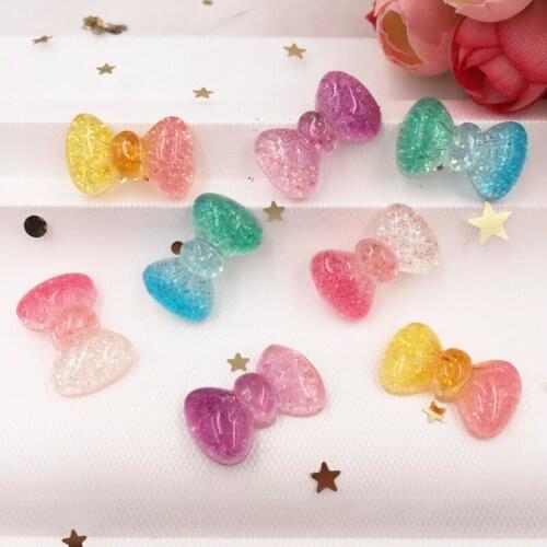 Resin Mix Glitter Colourful Lovely Bow Flatback Cabochon Rhinestone 12pcs DIY Scrapbook Decor Home Crystal Figurines Craft