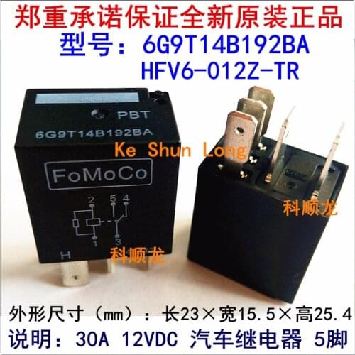 Free shipping lot (5pieces/lot) 100%Original New 6G9T14B192BA HFV6-012Z-TR 5PINS 30A 12VDC Automobile relay