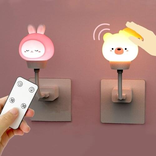 LED USB Lamp Dimmable Night Light Cute Children Night Lamp Rabbit Bear with Remote Control for Kids Reading Lights Bedside Light