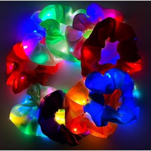 200pcs LED Large Intestine Hair Party Ins Luminous Headdress Three Gears Shiny Rope Net Red Nightclub Bungee Color Lamp W0136