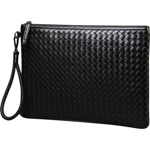 Woven Bags Men Leather Knitting Luxury Wallet Handy Handbags Clutches Male Large Purse with Shoulder Strap Pu Leather Hand Bags