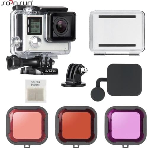 SOONSUN 40M Underwater Waterproof Protective Housing Case w/ Dive Color Lens Filters for GoPro Hero 3 3+ 4 Go Pro 4 Accessories