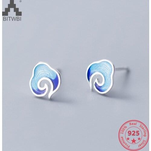 Hot 100% 925 Sterling Silver Fashion Mix Personality Blue Auspicious Cloud Stud Earrings