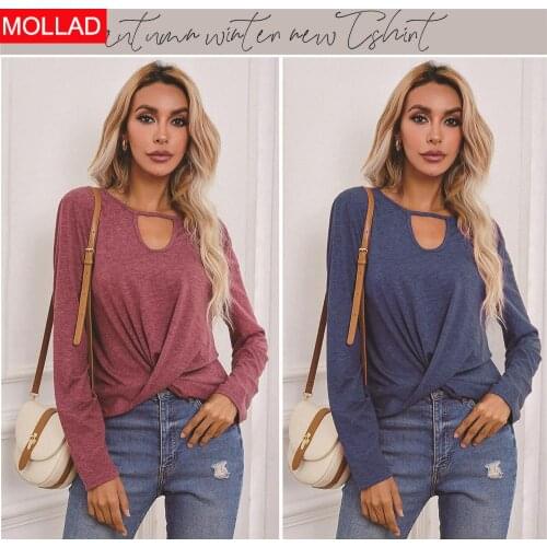 Europe and America 2021 Autumn Crew Neck Pullover Long Sleeve Solid Color Loose Womens Commuting Wear T-shirt