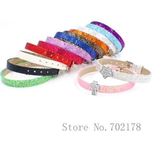 10pcs 8mm Sequin bracelet PU Leather Wristband 8mm*210mm Fit 8mm slide letters charms DIY Accessory bracelet