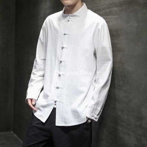 2021 traditional chinese clothing for men male chinese mandarin collar shirt blouse wushu kung fu outfit china shirt blouse