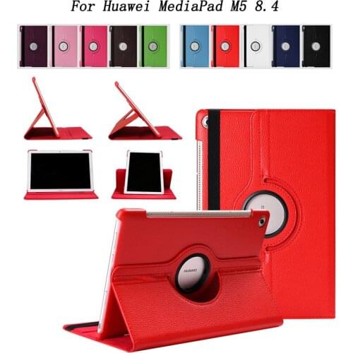 360 Degree Rotating Smart Case For Huawei MediaPad M5 8.4 inch Coque Funda, PU Leather Flip Stand Tablet Cover Case