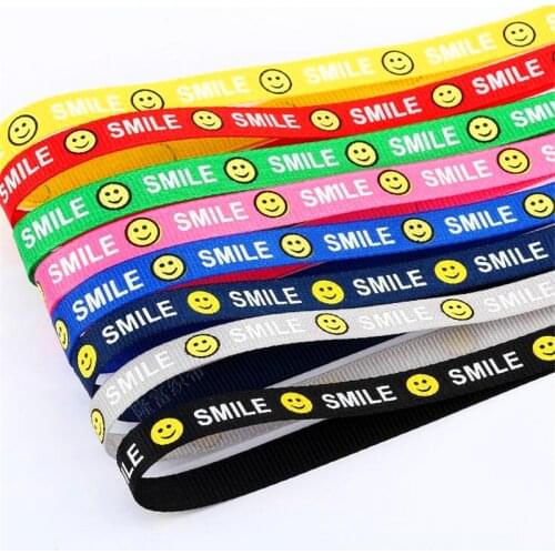5 Yards 3/8" 10mm Smiley English Letter Pattern Printed Grosgrain Ribbon DIY Bowknot Apparel Sewing Packing Craft