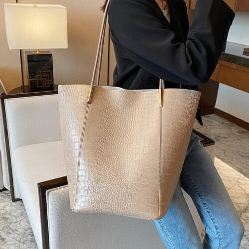 Brand design Alligator print women Shoulder Bags large capacity composige bags PU Leather Female Handbags ladies big totes brown