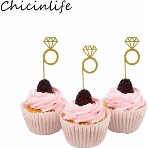 Chicinlife 10Pcs/bag Diamond Ring Cupcake Toppers Wedding Party Bridal Shower Birthday Engagement Valentines Day Birthday Party