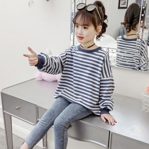2019 Fall Spring Casual Striped Girls Shirts Kids T-Shirts Children O-Neck Long Sleeve Girl Top Baby Toddler Teenage Clothes