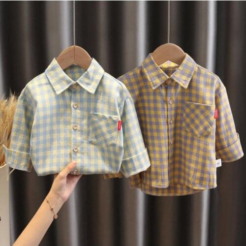 Children Shirts Cotton Plaid Full-sleeved Kids Boys Shirts Clothing For 1-5 Years Wear in school Cute Cartoon Baby Girl Blouse