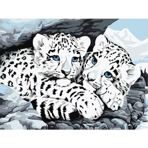DIY Digital Painting By Numbers white leopard oil painting mural Kits Coloring Wall Art Picture Gift frameless
