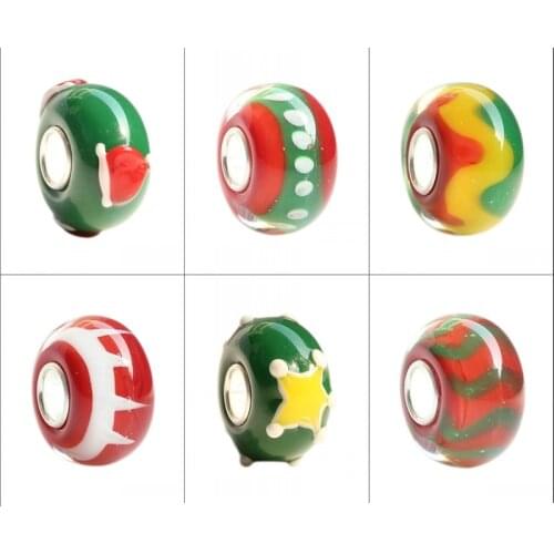 Emith Fla 100% 925 Sterling Silver Big Hole DIY Lampwork Charm Bead Fit European Bracelet Bangle Jewelry Accessories 6 Colors