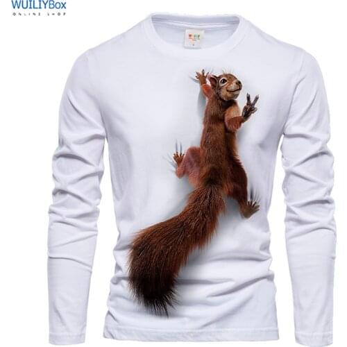 Mens Squirrel T Shirt 3D Print Long Sleeve Animal Graphic Long Tees Lovely Pattern Tops Men/Women Cute Funny Pet Tee