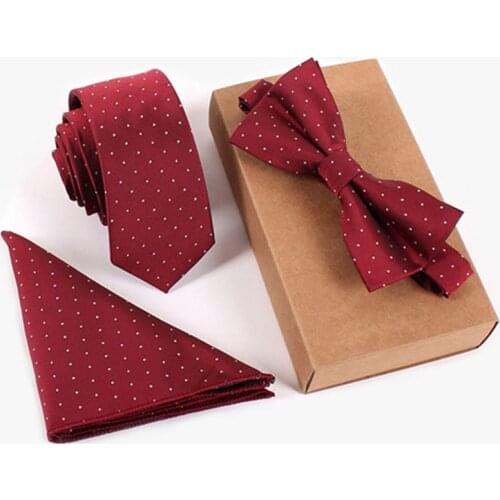 5 cm skinny mens tie white dot red wedding red handkerchief prom suits bow tie and pocket square set microfiber necktie lote
