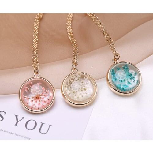 2021 Hot Dried Flower Transparent Necklace For Women Michaela Female Creative Fashion Jewelry Anniversary Birthday Date Gifts