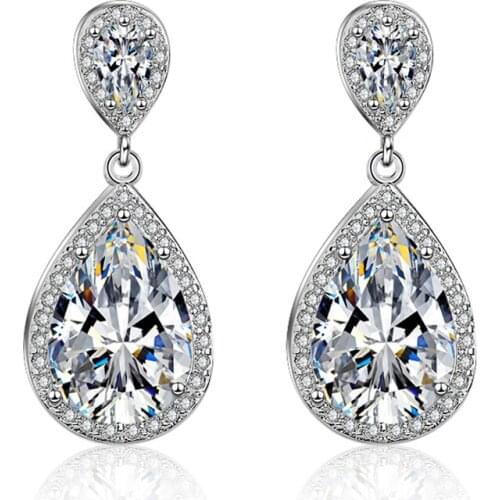 Exquisite Water Drop Crystal Zirconia Earrings Wedding Party Accessories Jewelry Classic Style Drop Earrings for Women