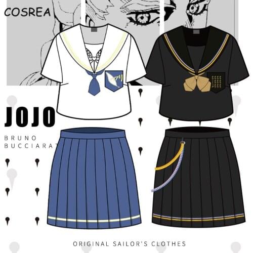 Anime JoJos Bizarre Adventure Cosplay Bruno Bucciarati Kujo Jotaro Costumes Girls JK School Uniform Sailor Suit Full Set Women