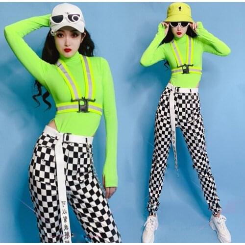 Bar Ds Female Singer DJ Performance Clothing Hip Hop Costumes Jazz Dance Plaid Beam Trousers Street Dancing Stage Suit DNV13167