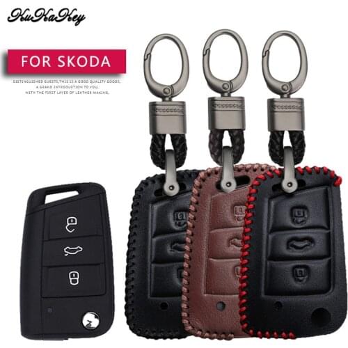 Leather Car Key Case Cover Protection Shell Skin For Skoda Octavia Combi A7 Rapid Yeti Fabia Superb Car Keyring Keychain