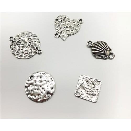 10 Pcs/lot Zamak Antique Silver Heart Round Connectors Charms for Making Jewelry Diy Jewelry Component Accessories