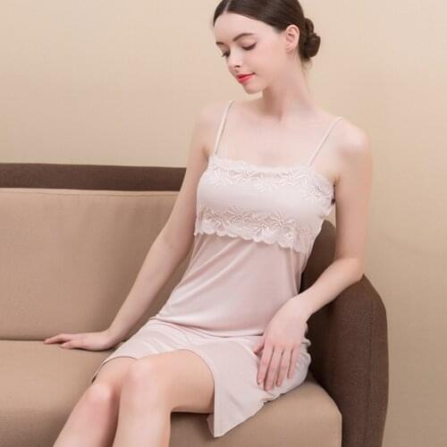 Summer Women Silk Robes Slash Neck Knee-length Sleeveless Nightgowns Lace Comfortable Breathable Female Robes 8050