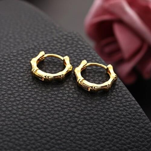 Punk Bamboo Design Small Hoop Earrings Gold Silver Color Korean Men Women Loops Earring for Male Female Earrings Party Jewelry