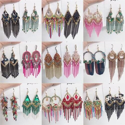 Fashion Ethnic Crystal Handmade Beads Tassel Earrings Women Vintage Jewelry Wholesale 6 Pairs/Lots Mixed Design Bulk Earrings