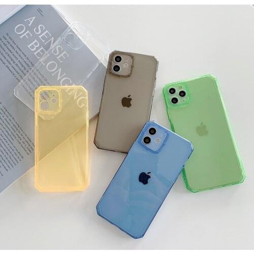 Fashion Candy Color Clear Phone Case For iPhone 11 12 Pro Max XS Max X XR 7 8 Plus Mini SE 2020 Soft Silicone Bumper Back Cover