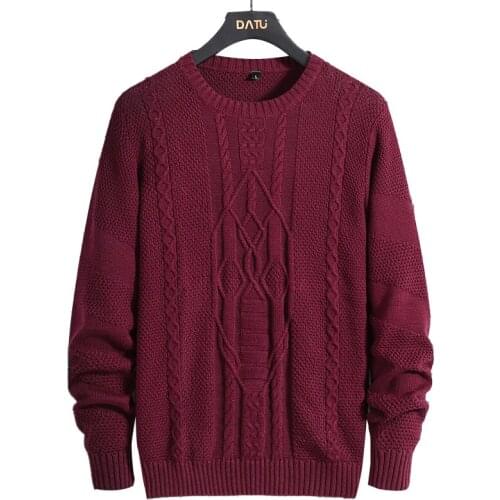 High Quality Thick Sweater Pullover Men Cotton Heay Knit O-Neck Sweater Male Fashion Winter Warm Father Sweater Dady Wine Red