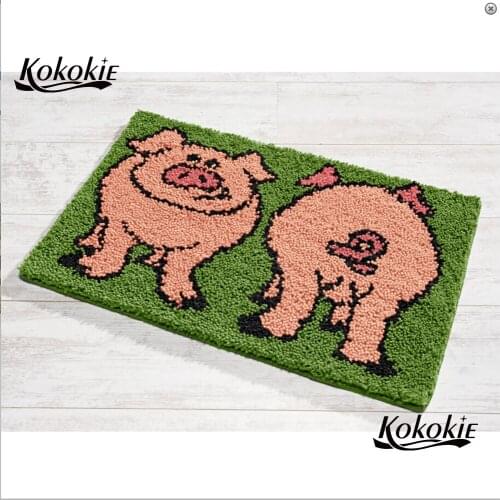 Cartoon pig latch hook kits rug printed canvas knooppakket tapijten accessories carpet embroidery foamy floralkussen knooppakket