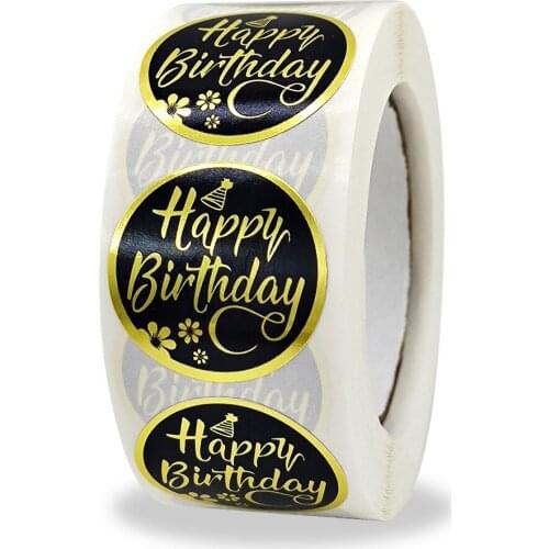 500Pcs/roll Cute Happy Birthday Sticker for Homemade Bakery & Gift Packaging Scrapbooking Sticker Party Decor DIY Paper Label