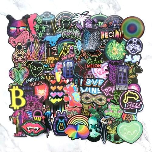 75 PCS Neon Light Sticker Anime Icon Animal Cute Decals Stickers Gifts for Children to Laptop Suitcase Guitar Fridge Bicycle Car