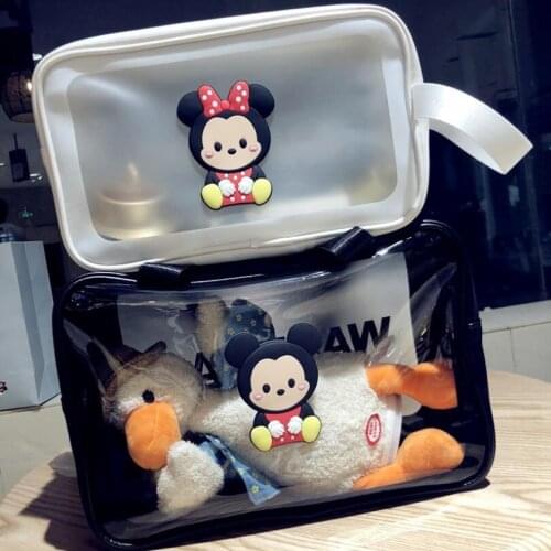 Disneys New Mickey Black Cosmetic Bag Large Capacity Portable Travel Cute Transparent Waterproof Wash Lipstick Storage Bag