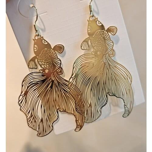 Hollow Goldfish Earrings Gold Koi Fish Drop Earrings Koi Fish Jewellery for Women Chinese Ocean Lucky Large Fish Tail Earring K2