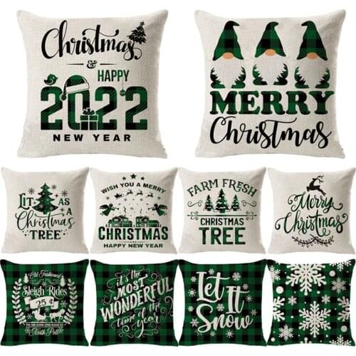 45x45cm Christmas Linen Pillowcase New Year 2022 Gifts Xmas Decoration for Home Sofa Christmas Ornaments Navidad Decor Supply