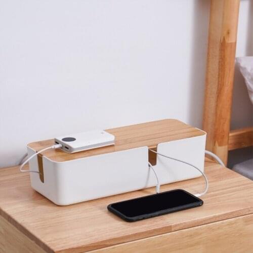 Wire Storage Box Socket Charger Bamboo Wood Cover Storage Box Desktop Power Cord Data Line Finishing Organizer