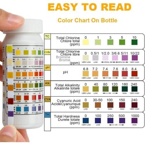 50Pcs 6-In-1 Swimming Pool PH Test Paper Residual Chlorine PH Value Alkalinity Hardness PH Tester Strip Testing Measuring Tool