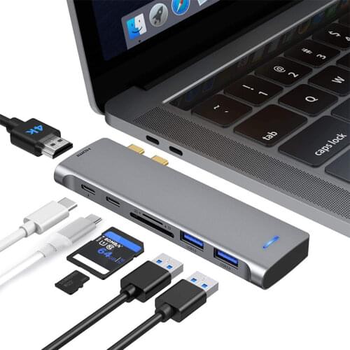 USB C Hub for MacBook Pro 2020-2018,Docking Station with 3 USB3.0, 4K HDMI,TF/SD,USB C Thunderbolt 3 for MacBook Pro USB Adapter